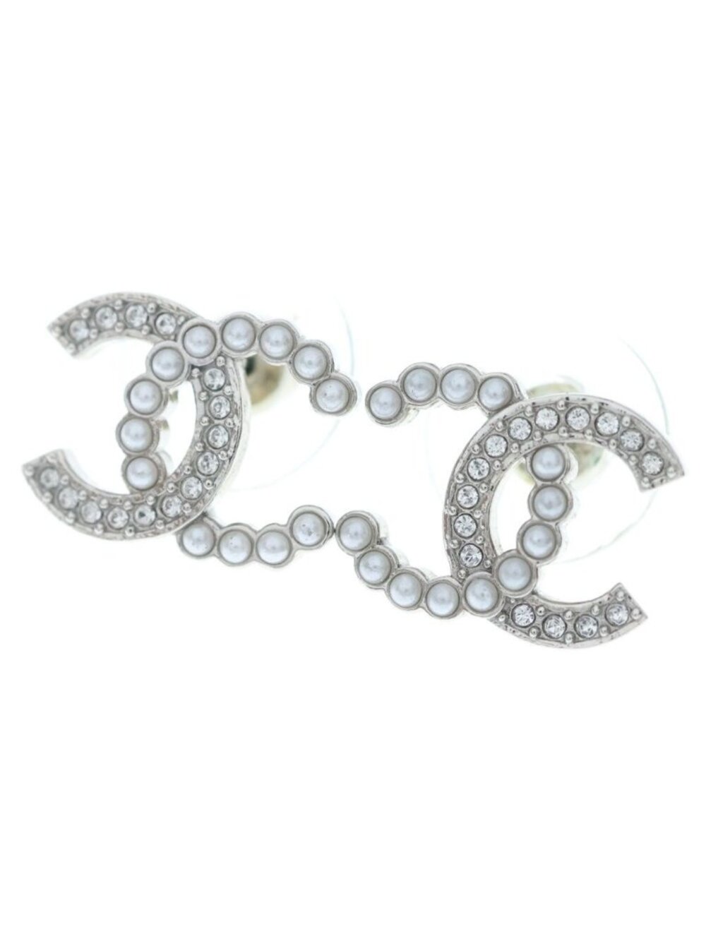 Chanel CC Logo Rhinestone Pearl Earrings Gold